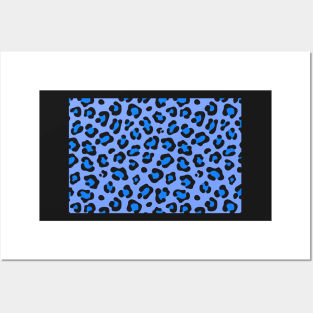 Blue leopard, animal pattern print Posters and Art